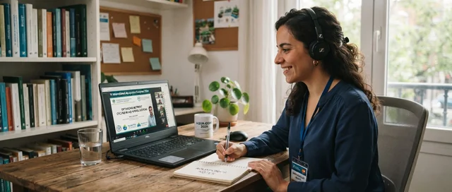 Mujer siguiendo el Congreso en línea desde su computadora